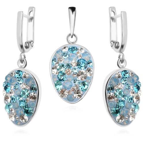Сребърен комплект обеци и медальон с кристали от Sw® SKM109 Deep Blue