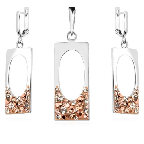 Сребърен комплект обеци и медальон с кристали от Sw® SKM146 Peach Gold