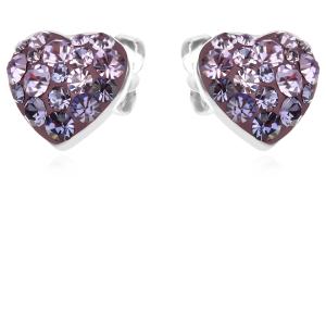 Сребърни обеци сърца с кристали от Sw® SO152 Tanzanite and Violet