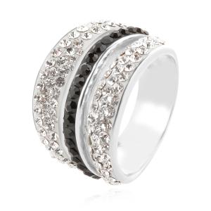 Сребърен пръстен с кристали от Sw®  SP645 Crystal and Black