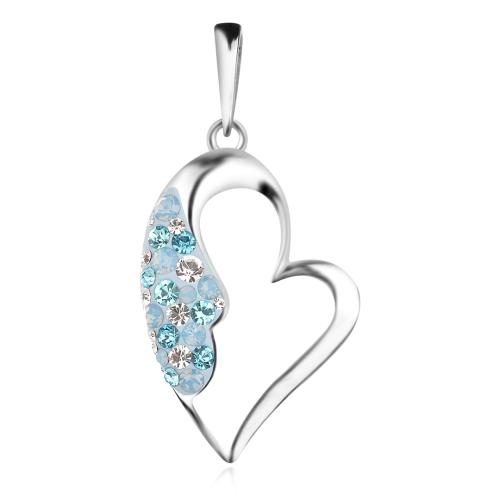 Сребърен медальон сърце с кристали от Sw® SM226 Deep Blue