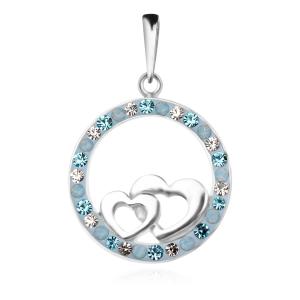 Сребърен медальон сърца с кристали от Sw® SM293 Deep Blue