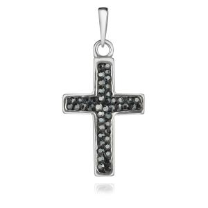 Сребърен медальон Кръст с кристали от Sw® Hematite