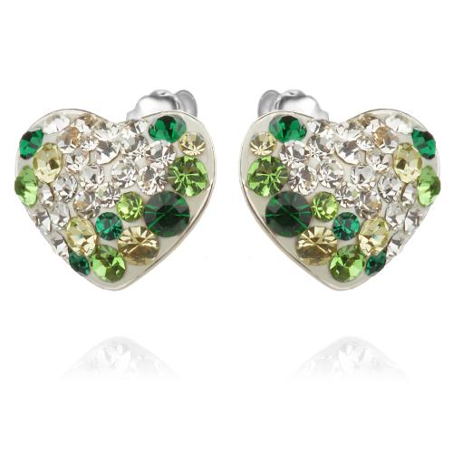 Сребърни обеци сърца с кристали от Sw® Green