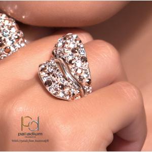 Сребърен пръстен с кристали от Sw®  SP663 Peach Gold
