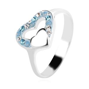 Сребърен пръстен сърце с кристали от Sw® SP729 Deep Blue
